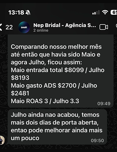 Mensagem de cliente SEOK